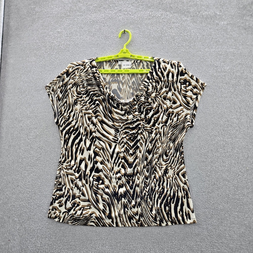 Liz Claiborne Women Blouse XL Beige Animal Print Crew Neck Pullover